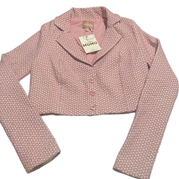 Show Me Your Mumu Pink Daisy Jacquard Floral Crop Jacket Size M NWT - Picture 3 of 12